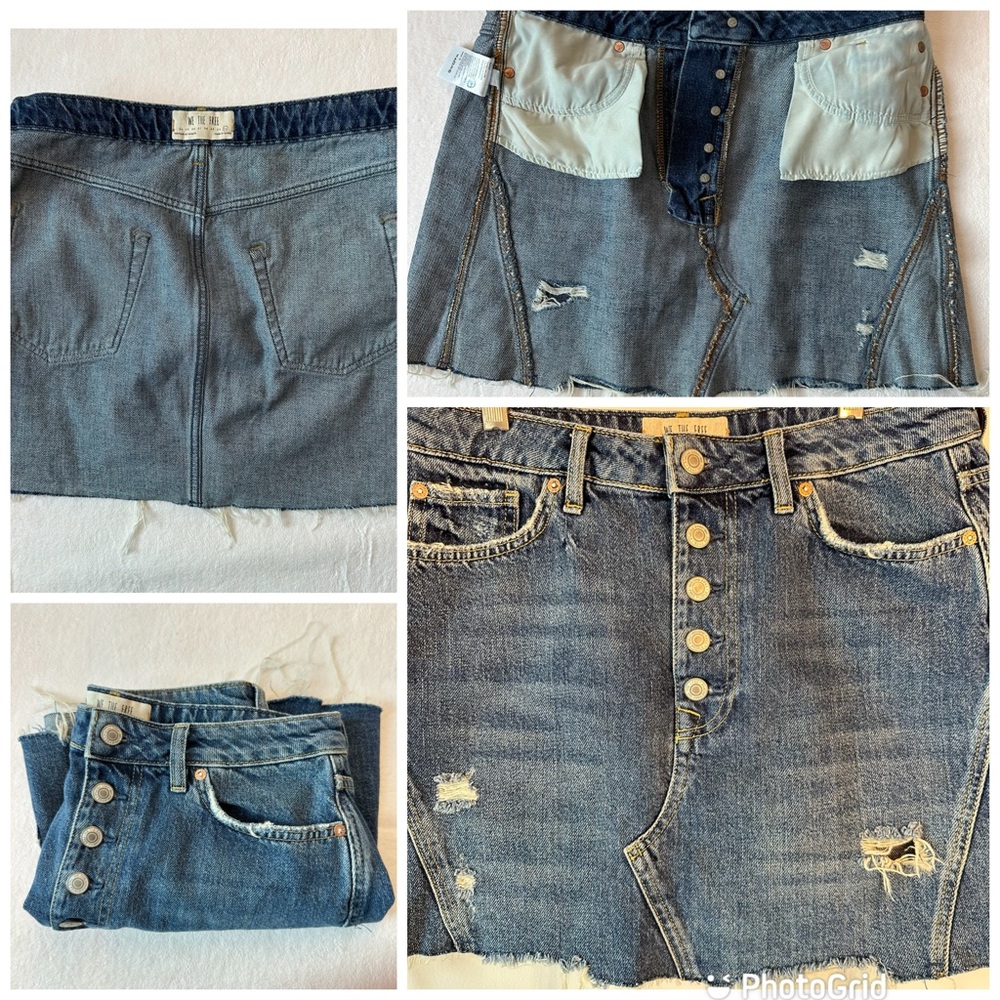 We the Free Harvey Blue Denim Mini Skirt Distressed Raw Hem Button Fly, size 31 - Picture 13 of 16